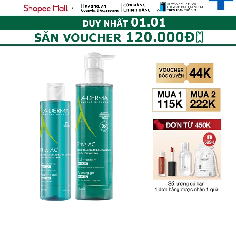 SỮA RỬA MẶT ADERMA GEL MOUSSANT PURIFANT THYS-AC CHUYÊN DÙNG CHO DA MỤN, NHẠY CẢM