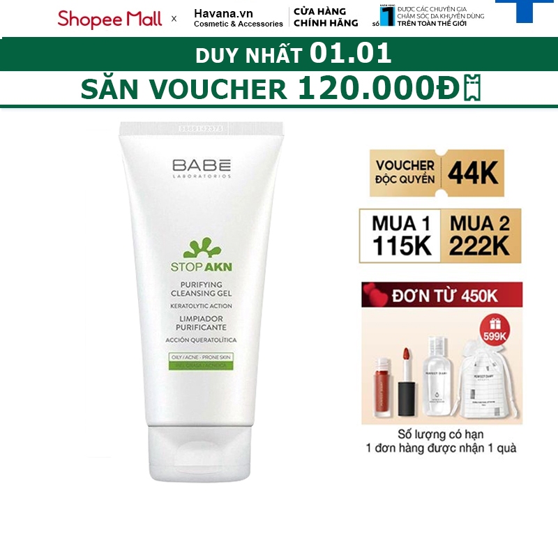 Sữa rửa mặt BABE Stop Akn Purifying Cleansing gel cho da dầu mụn 200ml