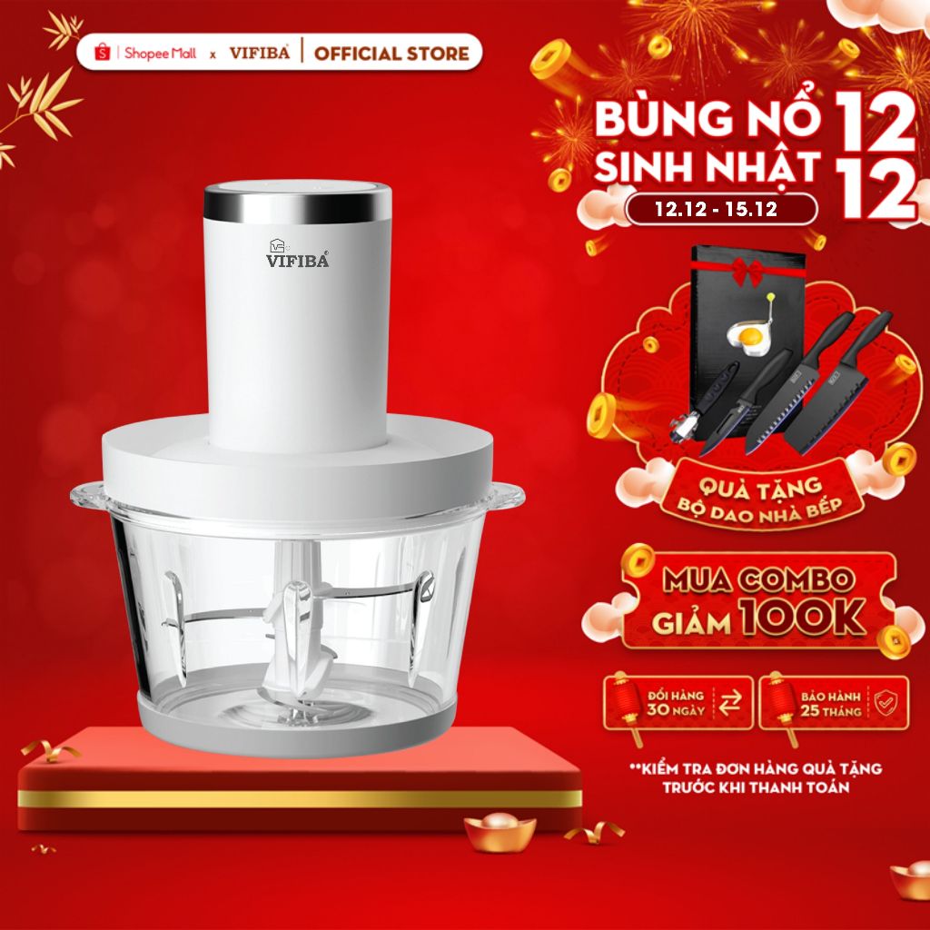 Máy Xay Thịt Chính Hãng VIFIBA, Kèm 2 Bộ 4 Lưỡi Dao, Công Suất 300W, 2 Cấp Độ Xay VE11