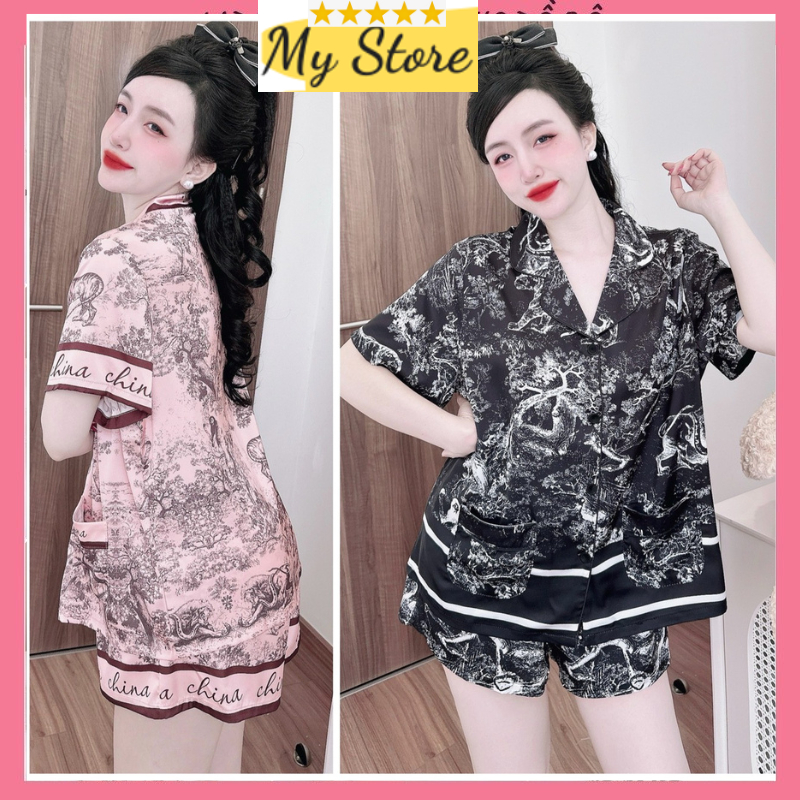 Bộ đùi nữ mặc nhà bigszie pyjama form rộng mặc nhà sang chảnh vải lụa latin 3D hàng thiết kế MY STORE