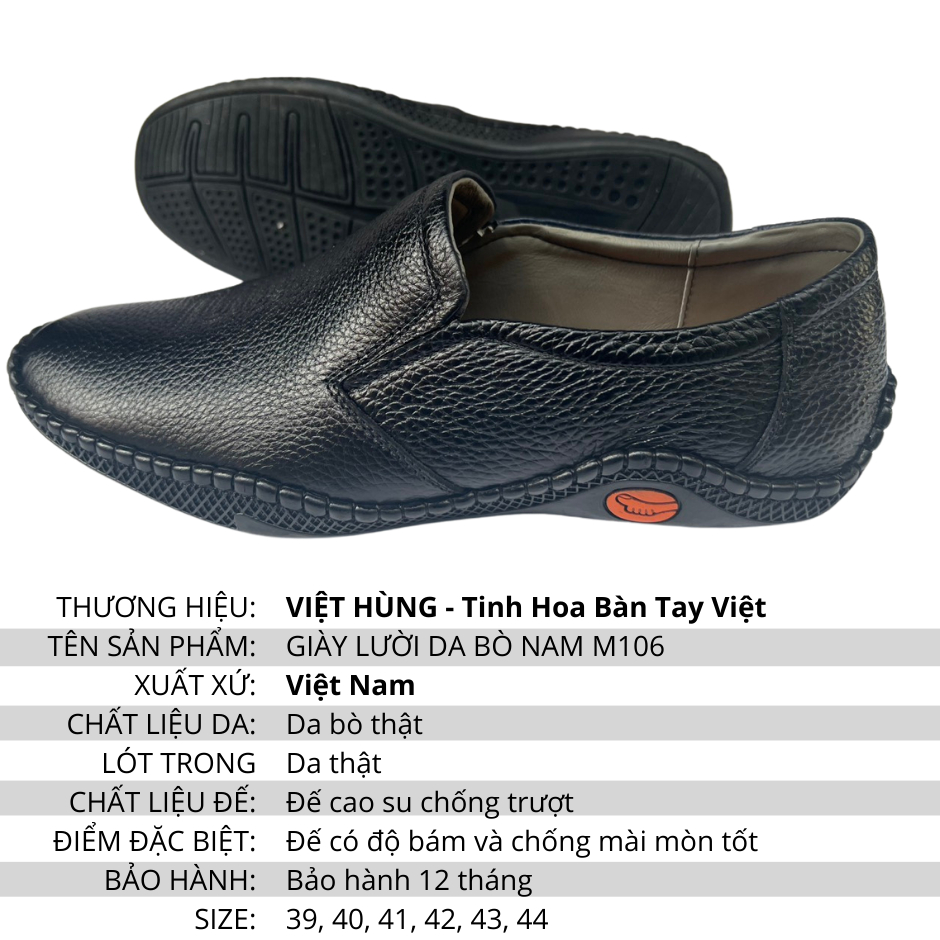 Giày Lười Da Thật, Đế Cao Su Êm ,Màu Đen