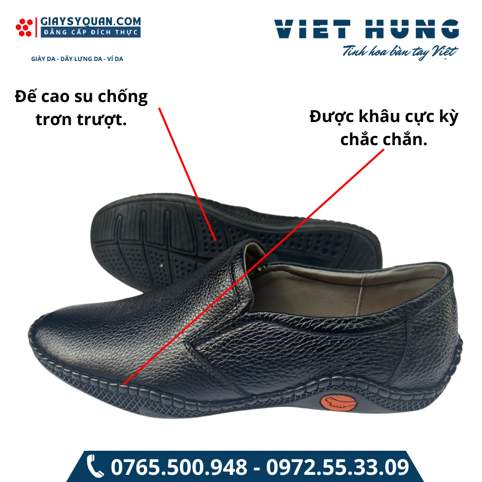 Giày Lười Da Thật, Đế Cao Su Êm ,Màu Đen