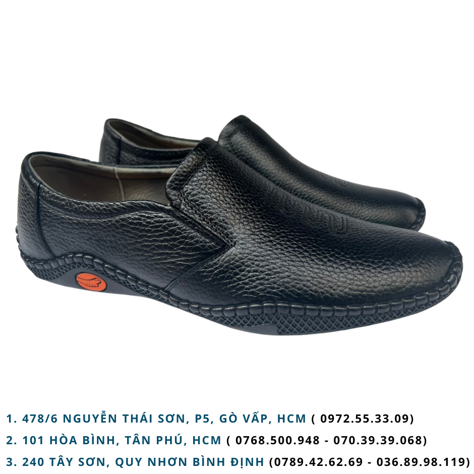 Giày Lười Da Thật, Đế Cao Su Êm ,Màu Đen
