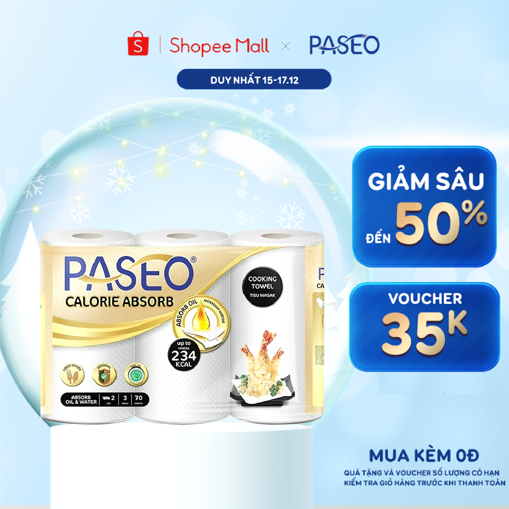 Giấy bếp đa năng Paseo Calorie Absorb 3 cuộn 2 lớp