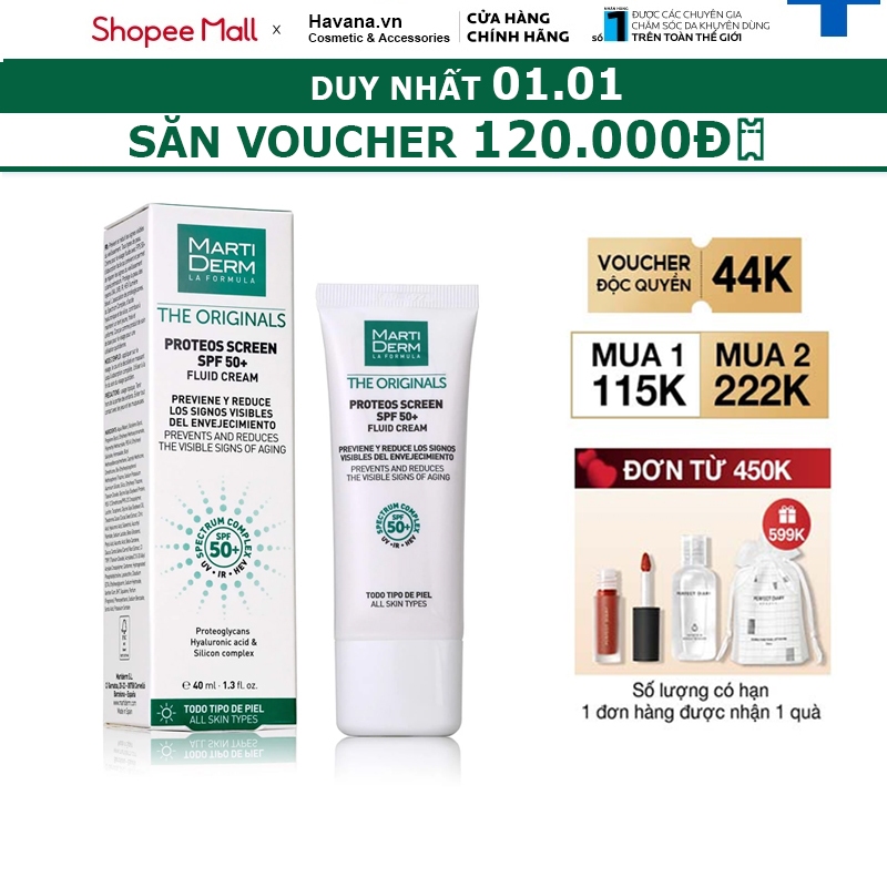 Kem Chống Nắng Martiderm The Originals Proteos Screen SPF50+ Phổ Rộng Toàn Diện Ngừa Lão Hóa 40ml