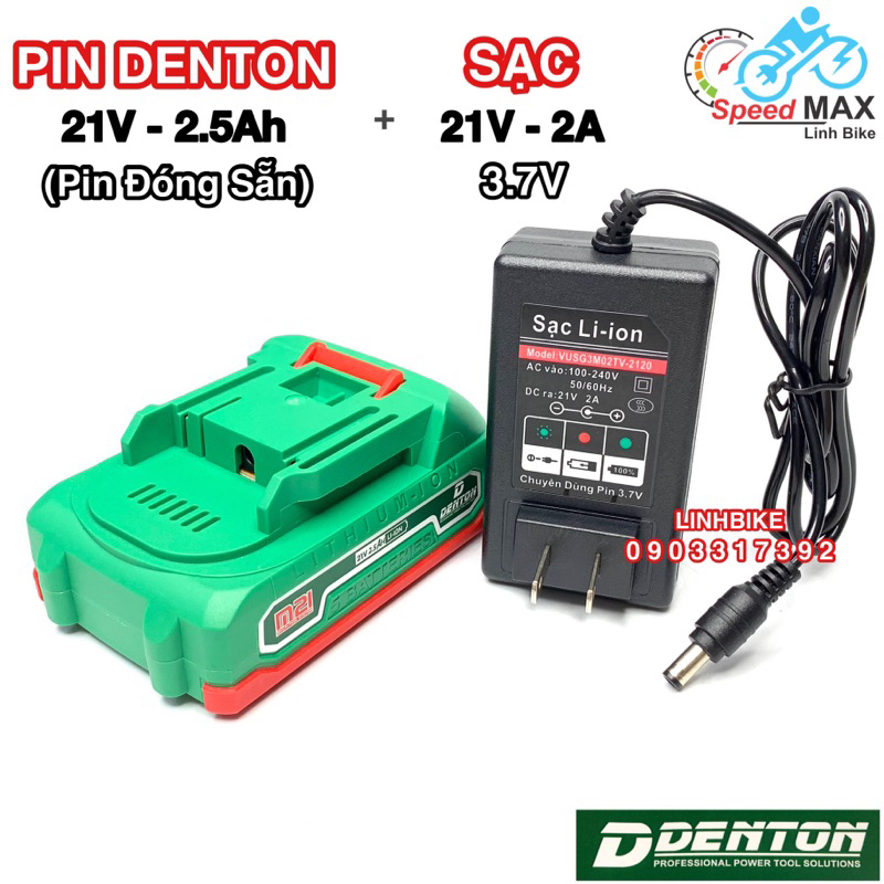 Combo Pin Khối 5S 1P Denton 21V-2.5Ah Kèm Sạc 21V-2A Thành Phẩm