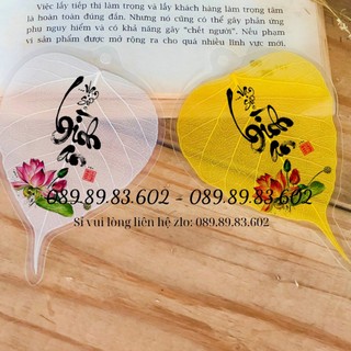 Lá bồ đề thư pháp chữ vạn sự bình an hoa sen