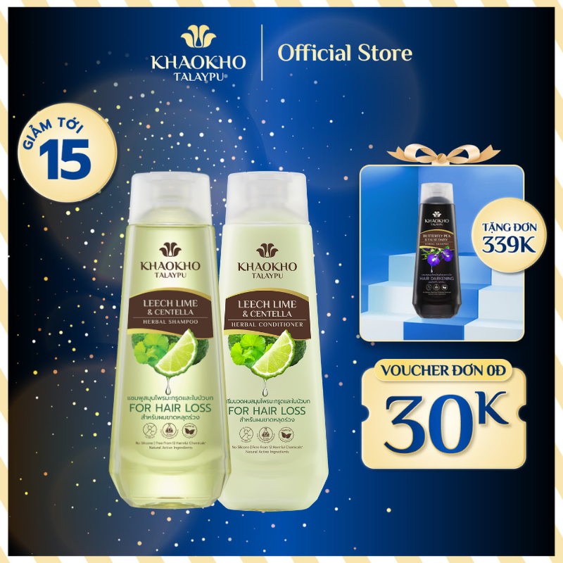Combo gội xả thảo dược Khaokho Talaypu Giúp mọc tóc, giảm rụng tóc và chăm sóc da đầu, Chanh Thái & Rau Má, 185ml/330ml