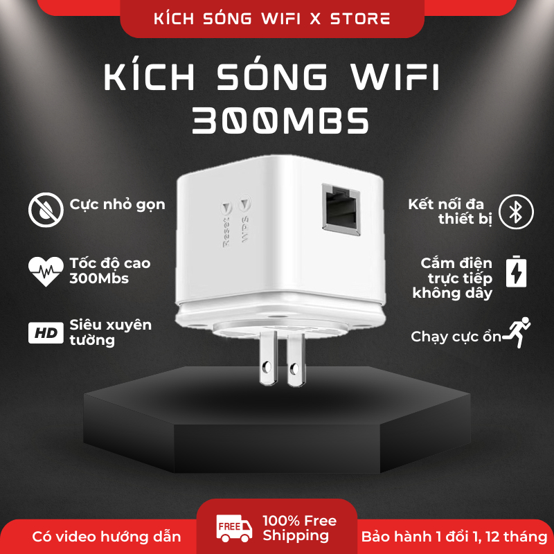 Kích sóng wifi cực khỏe, xuyên tường tốt, tốc độ cao 300Mbs, cực nhỏ gọn, cắm điện cài là dùng ko cần dây mạng