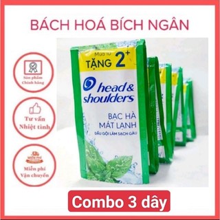 Combo 3 dây Dầu gội sạch gàu Head & Shoulders bạc hà mát lạnh 12 gói.