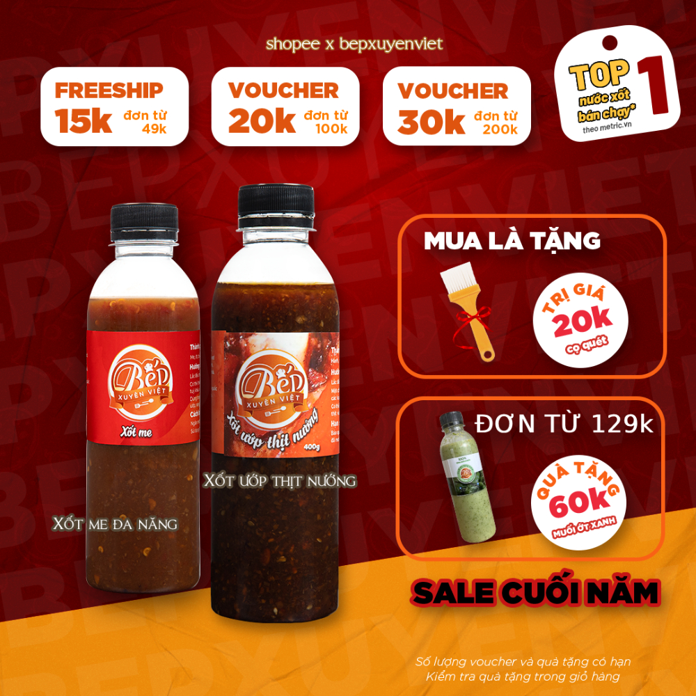 Combo Tiệc Nướng Bùng Vị chỉ từ 5 phút - Sốt Ướp Thịt Nướng BBQ 400g, Sốt Me Chấm Thịt Nướng 400g Bếp Xuyên Việt