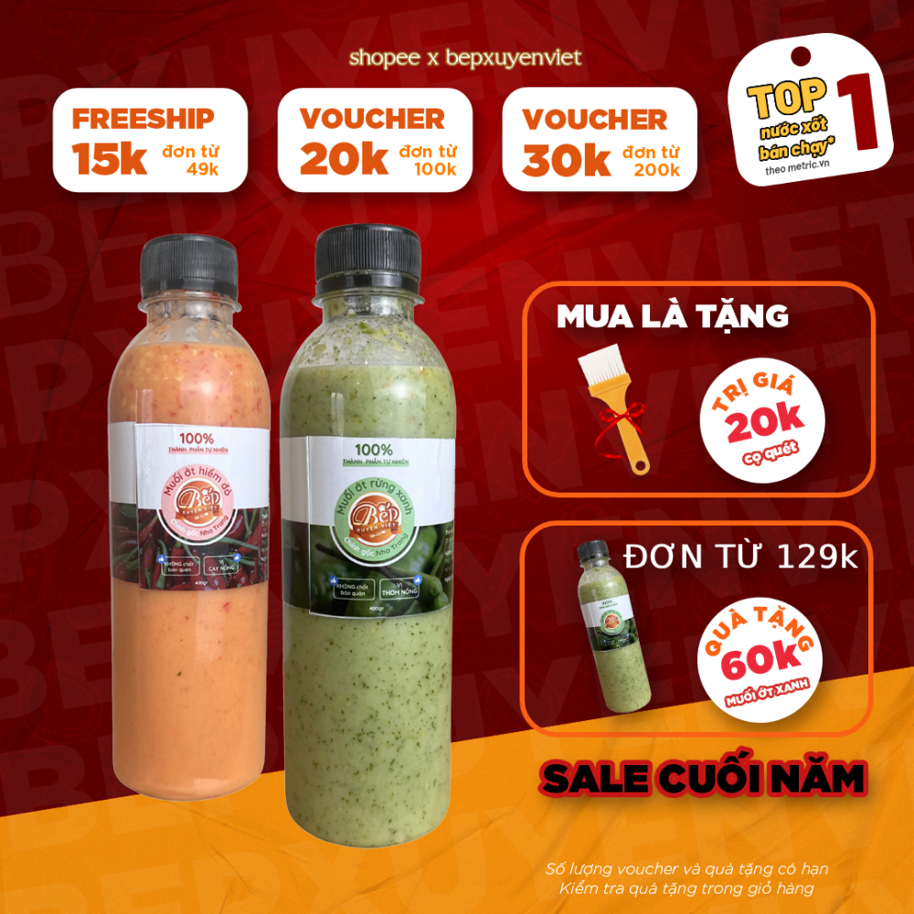 Combo 2 chai Muối ớt xanh-đỏ Bếp Xuyên Việt chấm đồ nướng, BBQ, muối chấm hải sản hấp nướng, gà ủ muối, xiên que