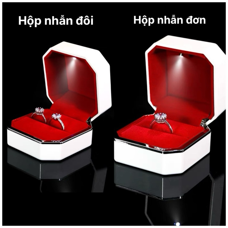 CÓ SẴN HCM- Hộp Đựng Nhẫn cặp, nhẫn Đính Hôn Nhung Hình Vuông Có Đèn LED Sang Trọng - hộp nhẫn đôi