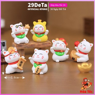 Mô hình tiểu cảnh mini mèo thần tài cute giá rẻ 29deta dùng để trang trí bàn làm việc, decor bàn học, terrarium