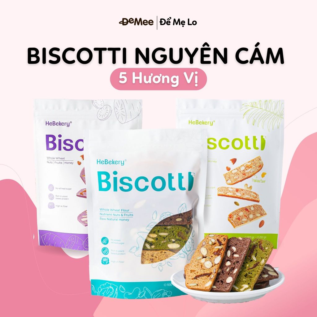 Bánh BISCOTTI Nguyên Cám 5 VỊ Hebekery - Bánh Hạt Dinh Dưỡng Không Đường Cho Mẹ Bầu by Demee