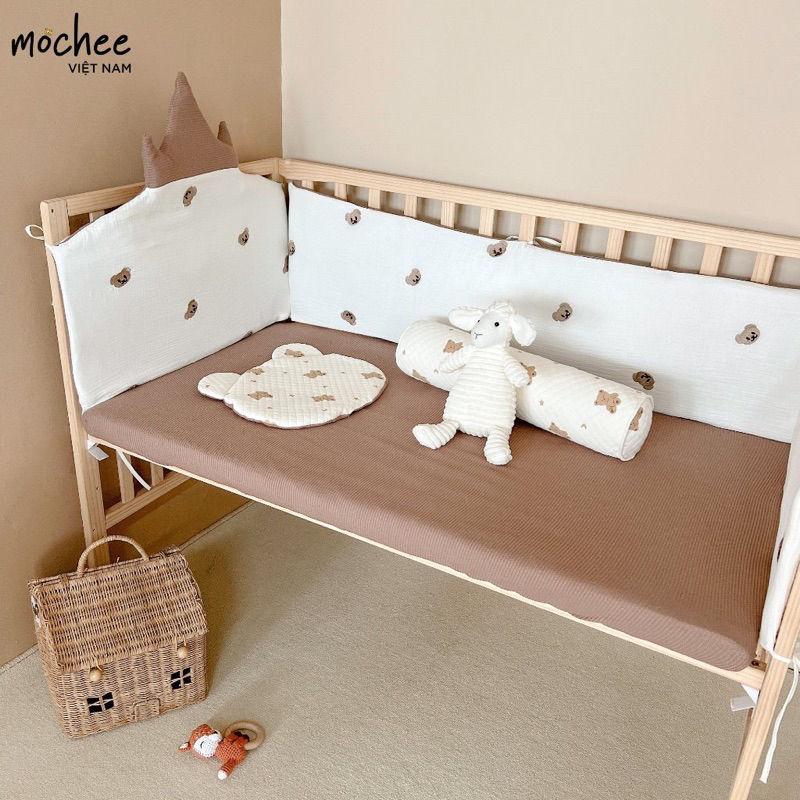 Quây cũi xô cho bé Mochee muslin 120x70cm, bộ quây cũi họa tiết an toàn cho bé