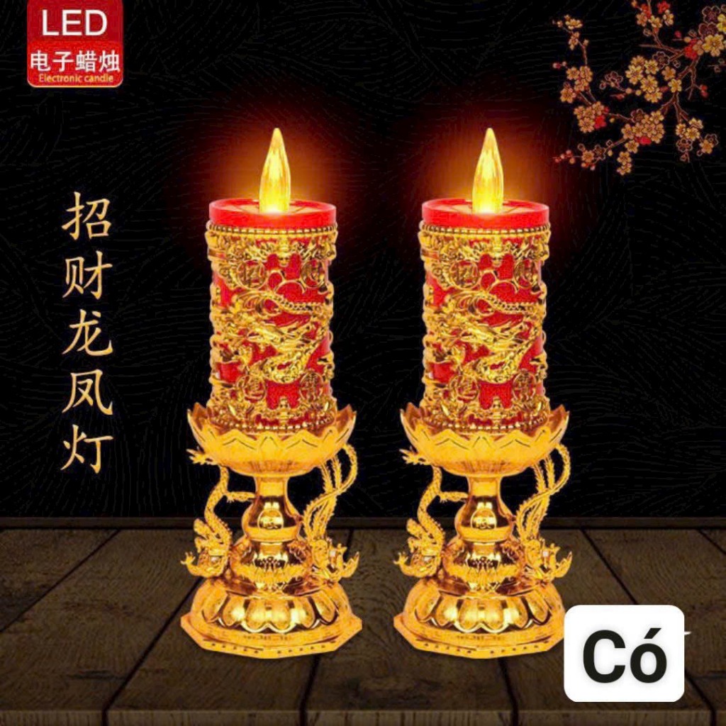 NẾN CẶP LONG PHỤNG, NẾN CHẠY BẰNG PIN ĐỂ BÀN THỜ ÔNG ĐỊA, NẾN ĐỂ BÀN THỜ CHẠY BẰNG PIN KHÔNG KHÓI