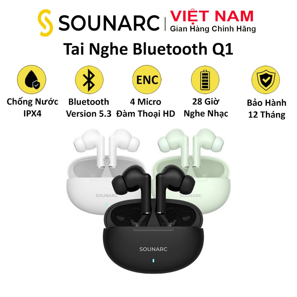 Tai Nghe Bluetooth 5.3 Không Dây SOUNARC Q1 MỚI, Tai Nghe 4 Mic Cuộc Gọi Trong Suốt Như Pha Lê, Âm Trầm Mạnh Mẽ