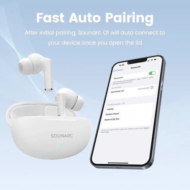 Tai Nghe Bluetooth 5.3 Không Dây SOUNARC Q1 MỚI, Tai Nghe 4 Mic Cuộc Gọi Trong Suốt Như Pha Lê, Âm Trầm Mạnh Mẽ
