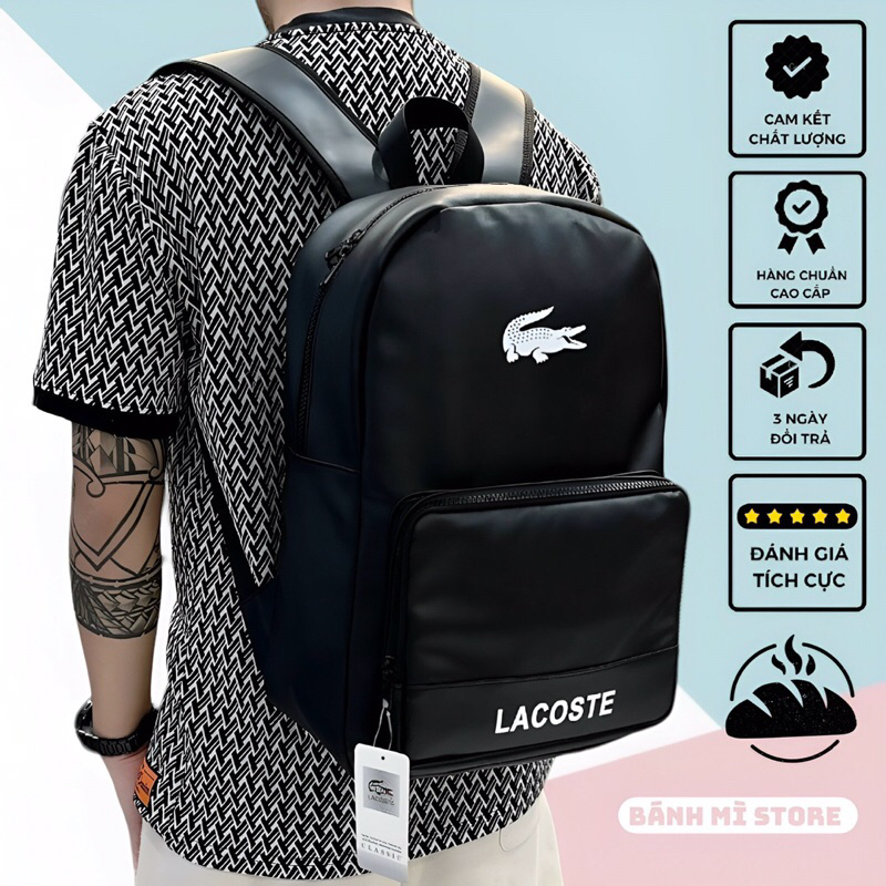 Balo Da Thời Trang LC BASIC Full Black Chất Liệu Da Si Mềm Chống Thấm Đựng Vừa Laptop 15,6 Inch LOGO Ép Nhiệt Form Chuẩn