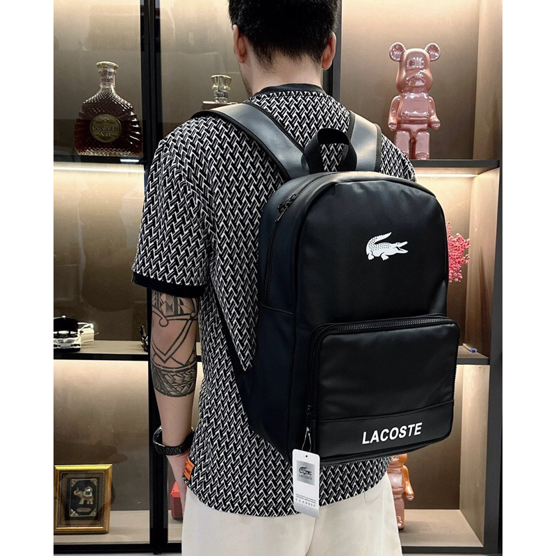 Balo Da Thời Trang LC BASIC Full Black Chất Liệu Da Si Mềm Chống Thấm Đựng Vừa Laptop 15,6 Inch LOGO Ép Nhiệt Form Chuẩn