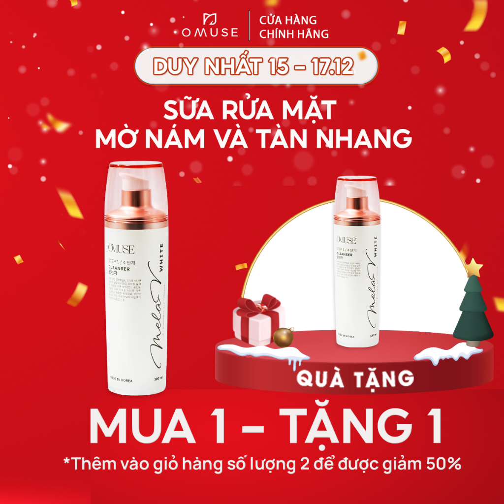 Sữa rửa mặt làm sạch giúp làm mờ vết nám, tàn nhang OMUSE MelaV White Cleanser 120ml