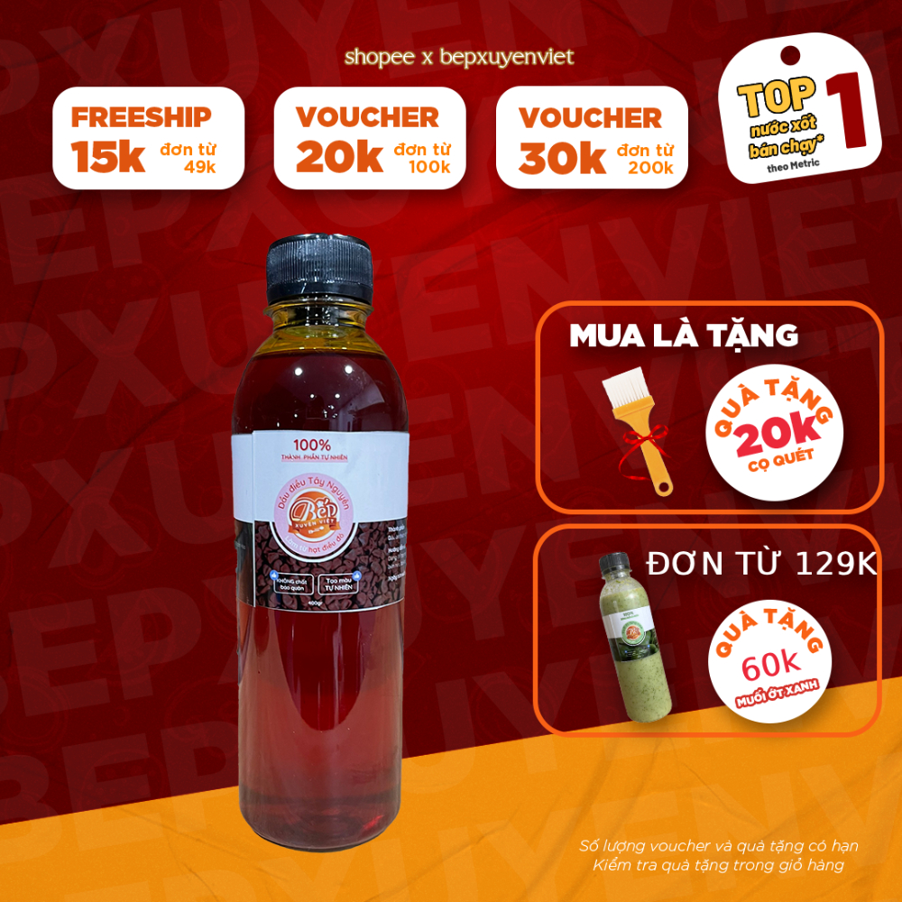 Dầu Màu Điều Bếp Xuyên Việt từ hạt điều đỏ Tây Nguyên, gia vị chế biến thực phẩm, tạo màu tự nhiên.