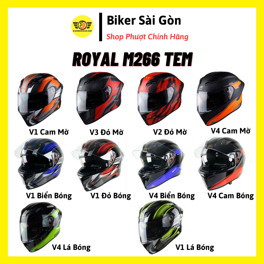 Mũ Bảo Hiểm Full face 2 Kính ROYAL M266 Màu Tem - Biker Sài Gòn