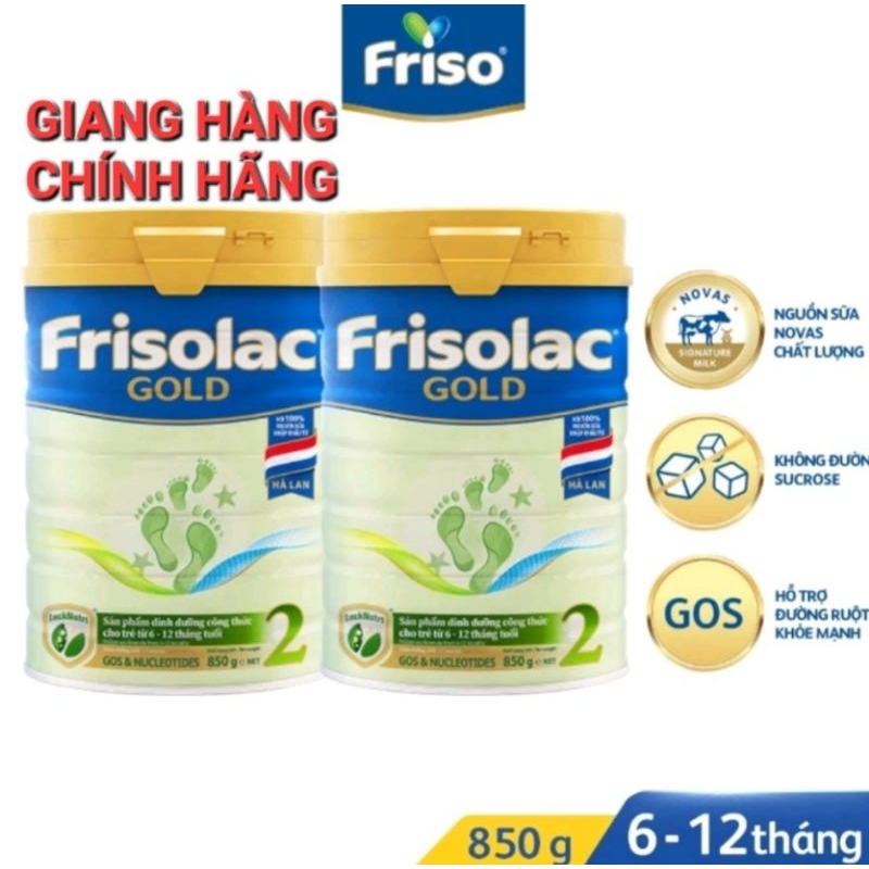 DATE 9/2025 combo 2 lon frisolac gold 2 850g cho trẻ 6 đến 12 tháng tuổi.
