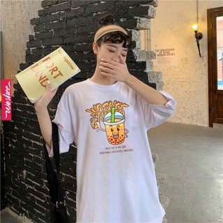 Áo thun nữ form rộng WOSHEE áo phông tay lỡ vải dày thoáng mát áo thun unisex trà sữa vị cam đáng yêu áo cotton MT022