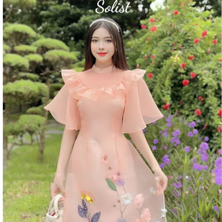 ÁO DÀI CAM TAY BÈO HOA 3D CAO CẤP ( KÈM QUẦN )