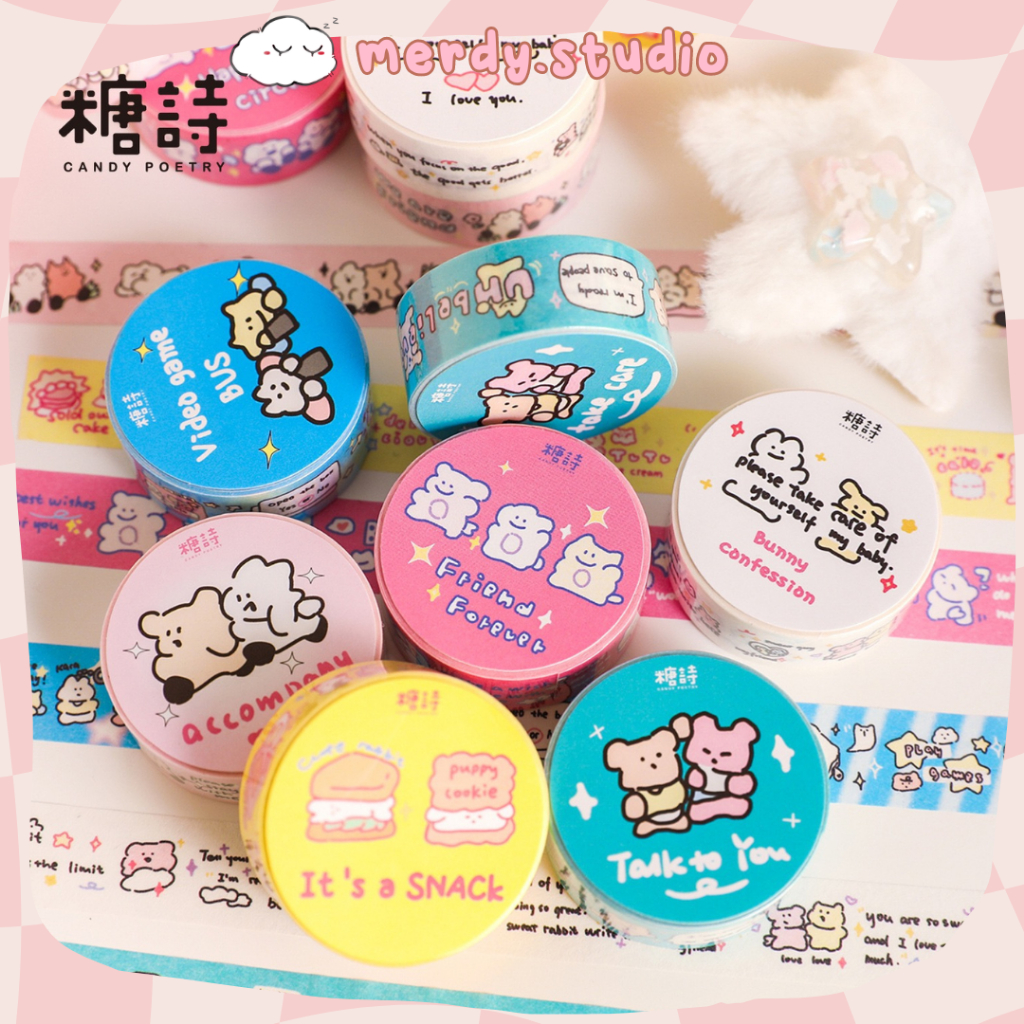 Cuộn washi tape 2m Happy Bunny dễ thương