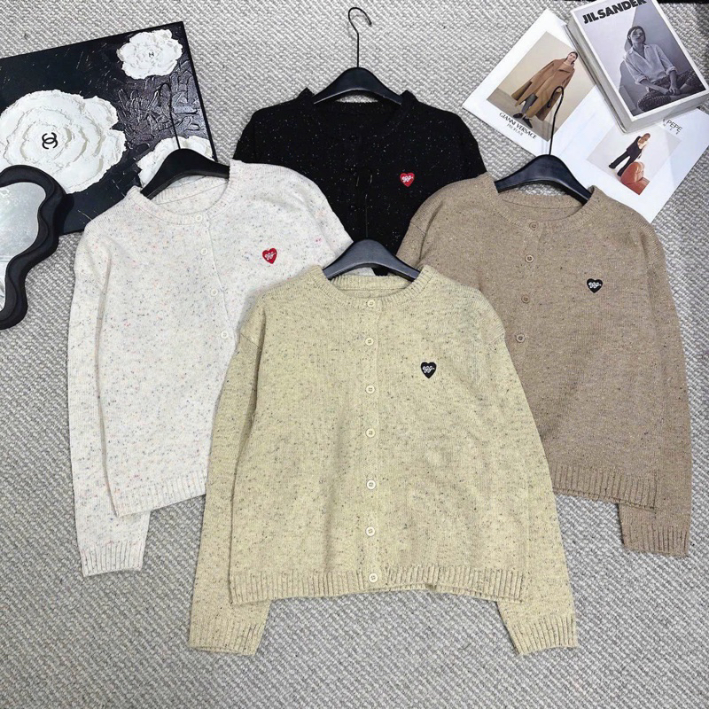 Áo len muối tiêu tay dài cổ tròn dáng rộng cài khuy vintage nhiều màu