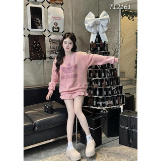 Set bộ váy nỉ thể thao Das sweater phối chân váy xếp li màu hồng cực xinh