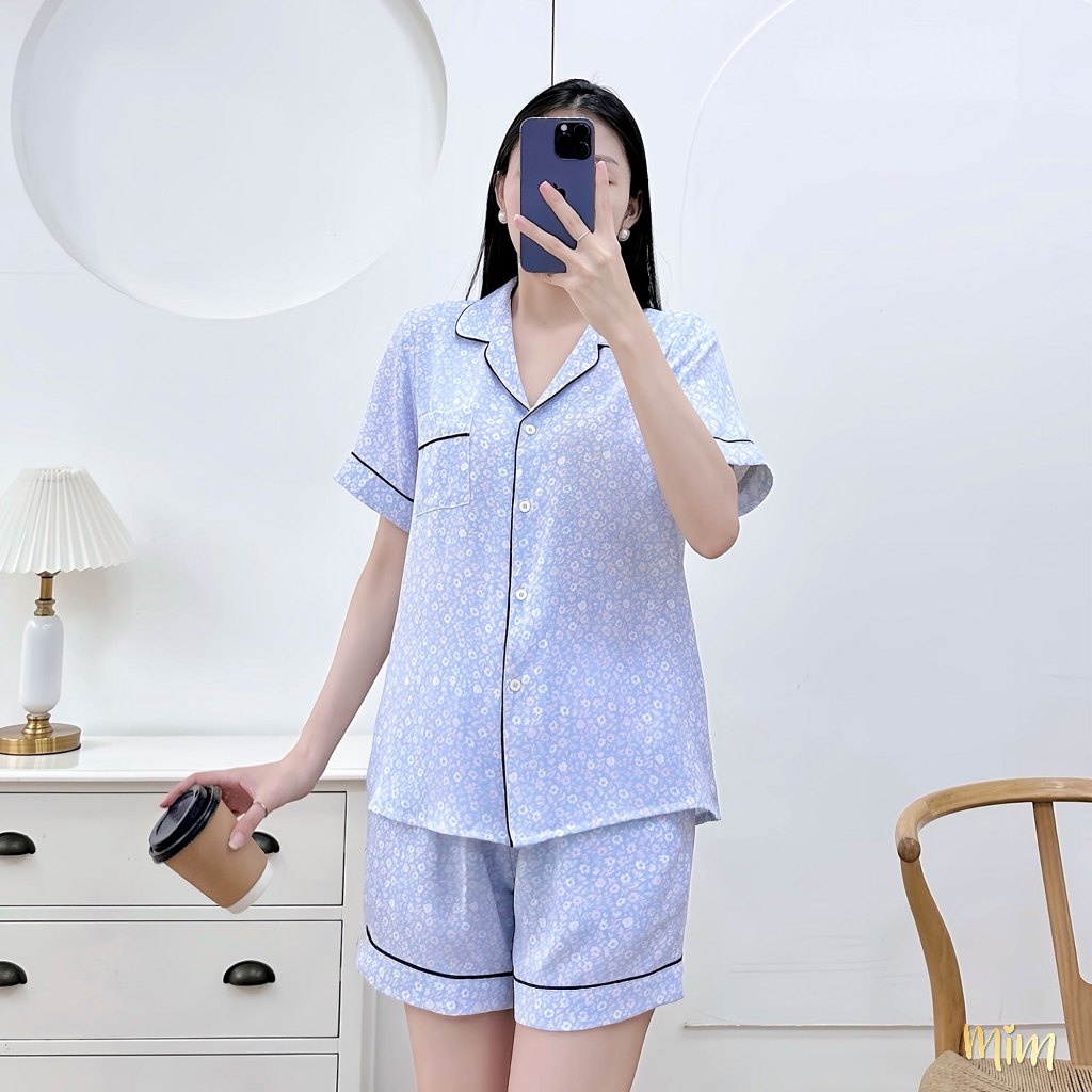 Đồ bộ Pijama ngắn Lụa đũi cao cấp họa tiết xinh xắn, mềm mát, không nhăn, phom rộng bigsize Mĩm Store