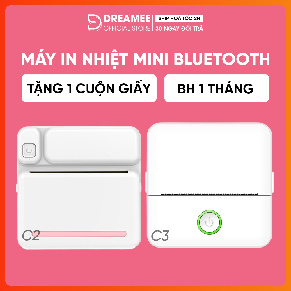 Máy In Nhiệt Mini Bluetooth, in ảnh, Hóa đơn không cần mực, mã vận đơn shopee ,TMĐT dán được - Dreamee