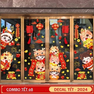 COMBO Decal tết mã 08 dán cửa kính dán kính hít tĩnh điện nhìn được 2 mặt
