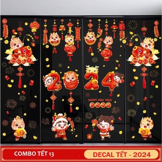 COMBO Decal tết Tiếng VIệt mã 13 dán cửa kính dán kính hít tĩnh điện nhìn được 2 mặt