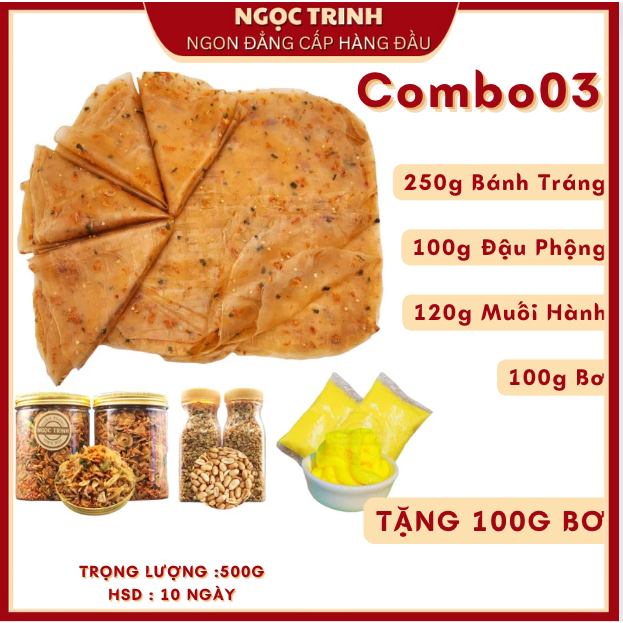 COMBO Bánh tráng Phơi Sương Dẻo Tôm muối tép hành phi TẶNG BƠ cao cấp Bánh tráng Ngọc Trinh