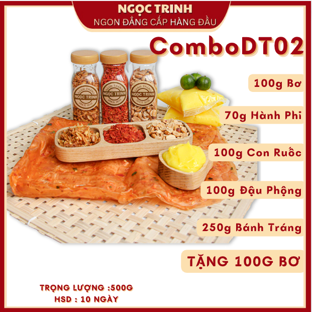 COMBO Bánh tráng Phơi Sương Dẻo Tôm muối tép hành phi TẶNG BƠ cao cấp Bánh tráng Ngọc Trinh