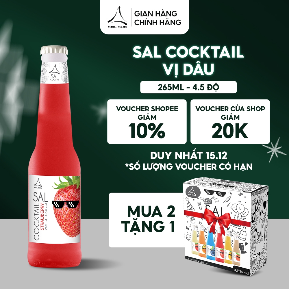Thùng 6 chai SAL COCKTAIL STRAWBERRY 4,5 độ Cocktail hoa quả vị dâu tây