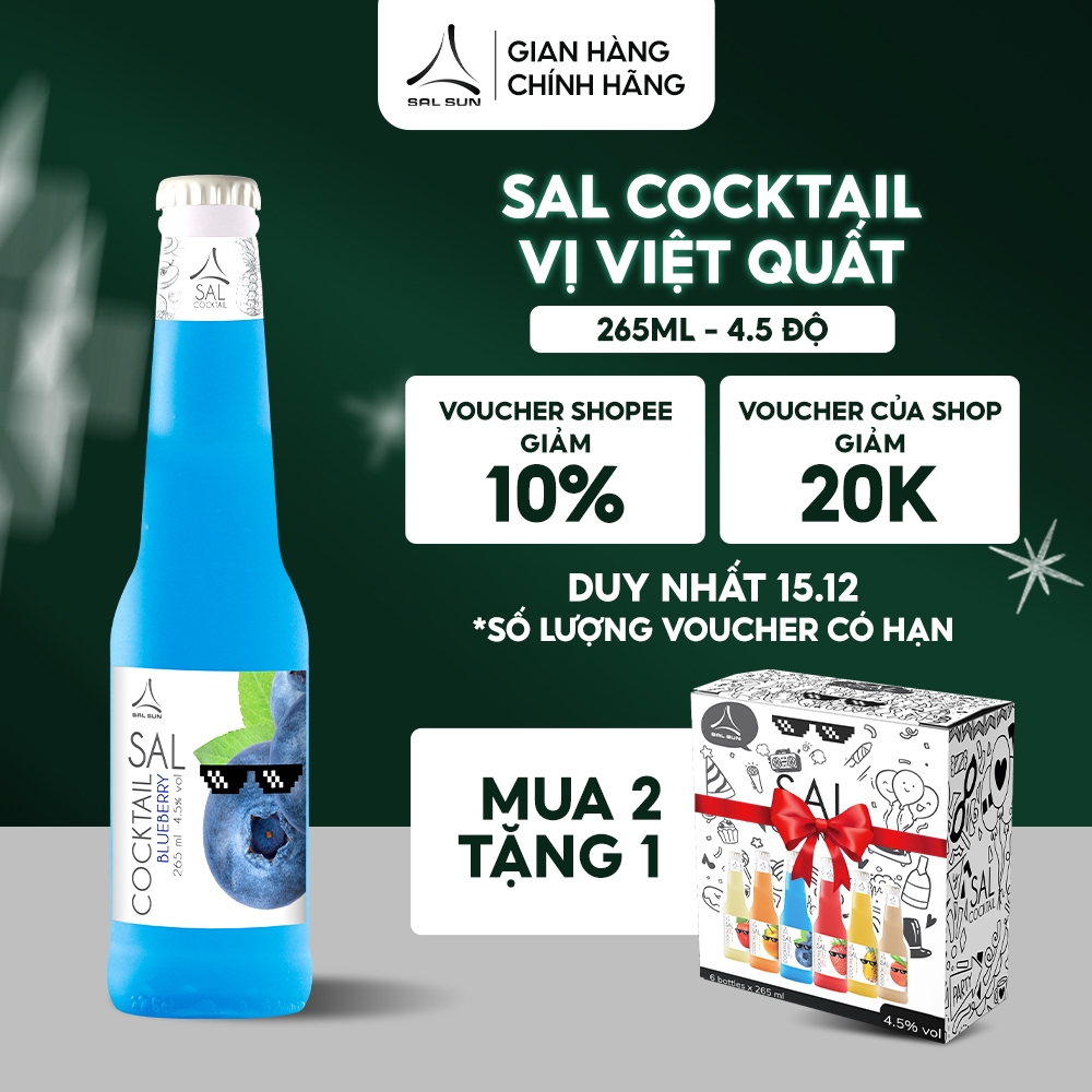 Thùng 6 chai SAL COCKTAIL BLUEBERRY 4,5 độ Cocktail hoa quả vị việt quất