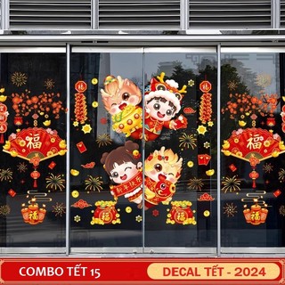 COMBO Decal tết mã 15 dán cửa kính dán kính hít tĩnh điện nhìn được 2 mặt