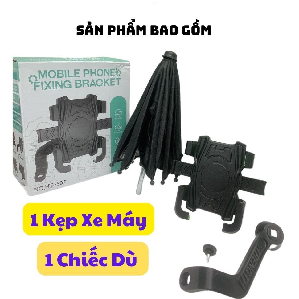 Kẹp Điện thoại Gắn Xe Máy, Có Ô Che Mưa Nắng, Kẹp Chắc Chắn, Khóa Chống Giật - XS Store