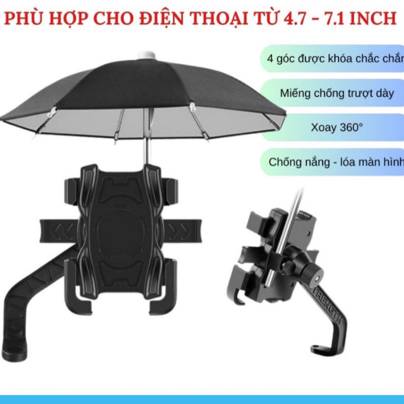 Kẹp Điện thoại Gắn Xe Máy, Có Ô Che Mưa Nắng, Kẹp Chắc Chắn, Khóa Chống Giật - XS Store