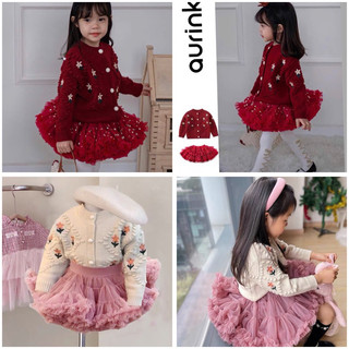 Set áo len đỏ chân váy tutu 90-130