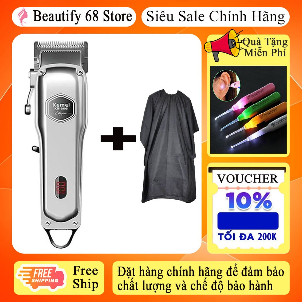 Tông đơ cắt tóc Kemei 1998, Tông đơ Thân Nhôm Nguyên Khối Chuyên Nghiệp Cho Salon Và Gia Đình