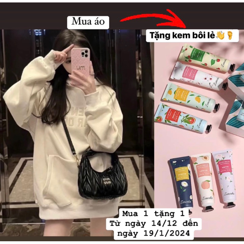 áo hoddie trắng kem chữ in nổi cao su hàng QC phom vừa ( hàng SẴN - XEM ẢNH THẬT lưu ý trước khi đặt giúp em )