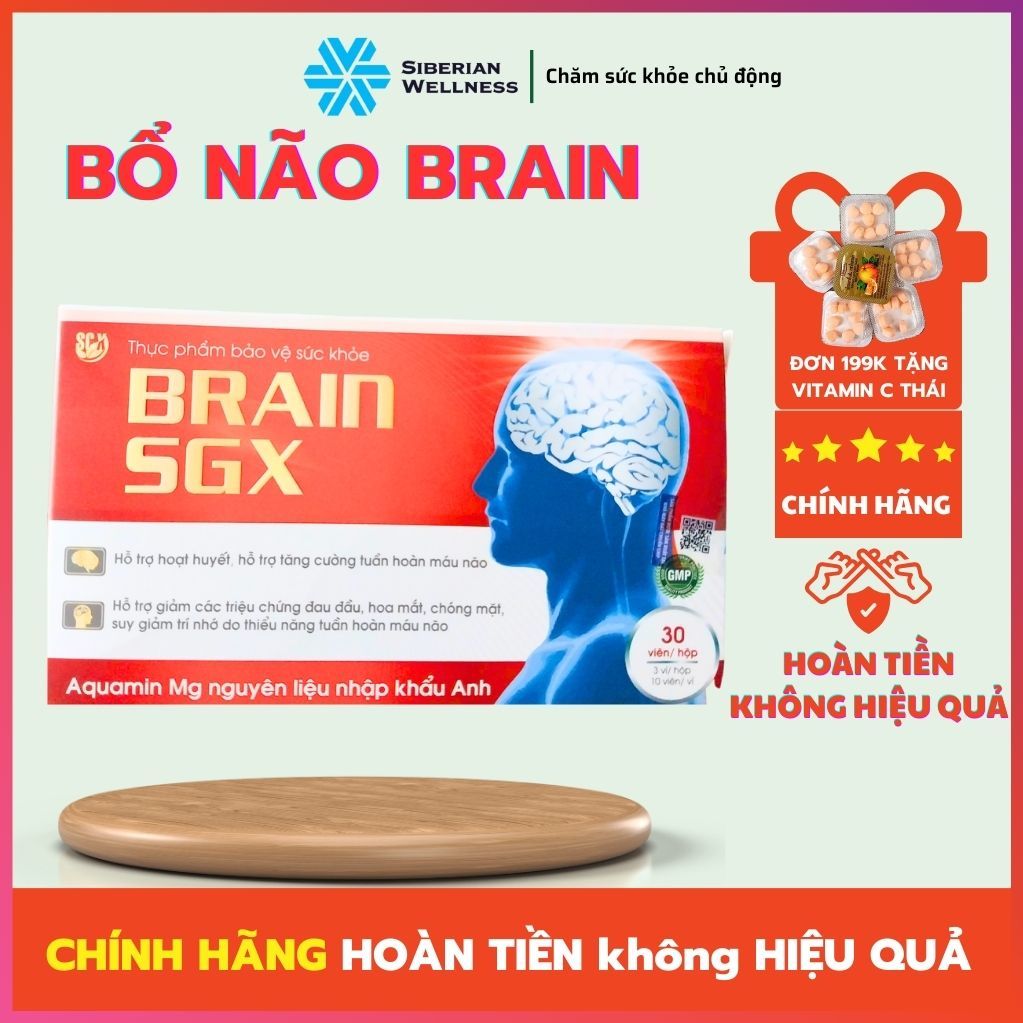 Bổ não, bổ não ginkgo biloba Brain Plus GP Pharm, tăng cường lưu thông máu não, hộp 30 viên