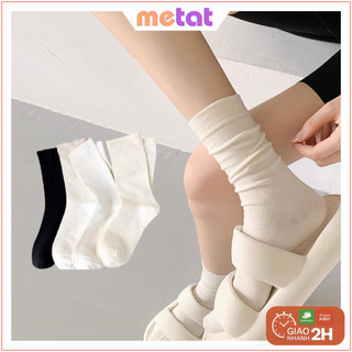 Tất Cổ Cao Nữ Nam Trơn Chất Vải Mềm Dày Thoáng Khí, Vớ Nữ Nam Cổ Cao Unisex Phong Cách Hàn Quốc - Mê Tất Official